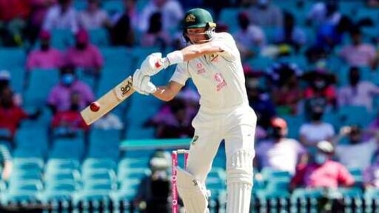 Australia's Marnus Labuschagne bats during play on day three of the third cricket test between India and Australia at the Sydney Cricket Ground, Sydney, Australia, Saturday, Jan. 9, 2021. (AP Photo/Rick Rycroft) (AP) Australia's Marnus Labuschagne bats during play on day three of the third cricket test between India and Australia at the Sydney Cricket Ground, Sydney, Australia, Saturday, Jan. 9, 2021. (AP Photo/Rick Rycroft) (AP)