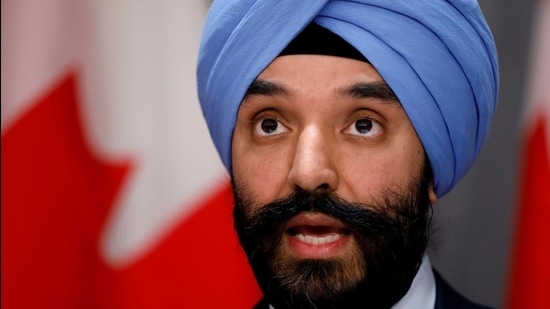 Canada's Minister of Innovation, Science and Industry Navdeep Bains attends a news conference in Ottawa, Ontario, on March 23, 2020. (Reuters file)