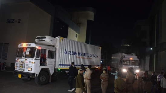 Flights from Pune transported the vaccine, developed by Oxford University and AstraZeneca, and being marketed in India as Covishield, to Delhi, Chennai, Kolkata, Guwahati, Shillong, Ahmedabad, Hyderabad, Vijayawada, Bhubaneswar, Patna, Bengaluru, Lucknow and Chandigarh, while three trucks left for Mumbai in the evening. (Representative Image) Flights from Pune transported the vaccine, developed by Oxford University and AstraZeneca, and being marketed in India as Covishield, to Delhi, Chennai, Kolkata, Guwahati, Shillong, Ahmedabad, Hyderabad, Vijayawada, Bhubaneswar, Patna, Bengaluru, Lucknow and Chandigarh, while three trucks left for Mumbai in the evening. (Representative Image)