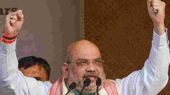 Union home minister Amit Shah during a speech.(PTI) Union home minister Amit Shah during a speech.(PTI)