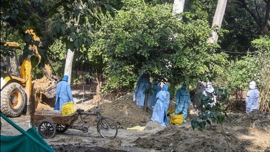 Horticulture team buries dead birds amid avian influenza scare in the national Capital on January 11. (PTI) Horticulture team buries dead birds amid avian influenza scare in the national Capital on January 11. (PTI)