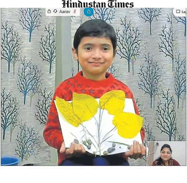 A student of Delhi Public School, Chandigarh, showcasing his creativity during the virtual activity. (HT) A student of Delhi Public School, Chandigarh, showcasing his creativity during the virtual activity. (HT)