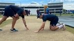 England head coach Chris Silverwood and captain Joe Root taking a close look at the Galle wicket(Twitter) England head coach Chris Silverwood and captain Joe Root taking a close look at the Galle wicket(Twitter)