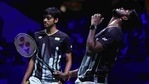 Satwiksairaj Rankireddy(R) and Chirag Shetty of India react after winning a point.(Getty Images) Satwiksairaj Rankireddy(R) and Chirag Shetty of India react after winning a point.(Getty Images)