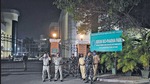 Police keep vigil outside the Serum Institute of India’s Serum Bio-Pharma Park at Hadapsar in Pune on Tuesday. (Kalpesh Nukte/HT) Police keep vigil outside the Serum Institute of India’s Serum Bio-Pharma Park at Hadapsar in Pune on Tuesday. (Kalpesh Nukte/HT)