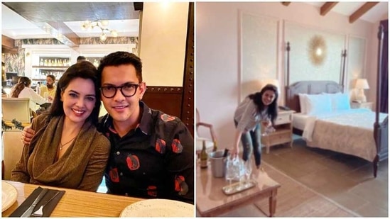 Aditya Narayan with wife Shweta Aggarwal in Nashik.