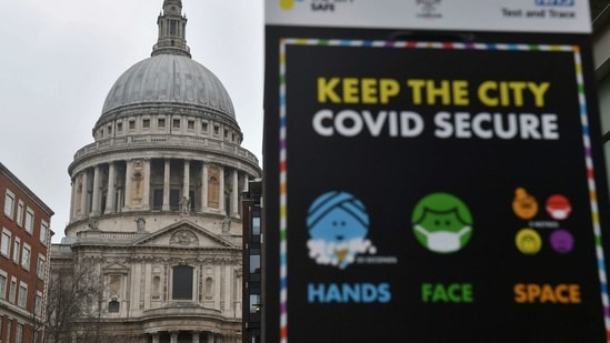 Covid-19 signage in front of St Paul's Cathedral, after Mayor of London Sadiq Khan declared a "major incident" as the spread of coronavirus threatens to "overwhelm" the capital's hospitals during England's third national lockdown to curb the spread of coronavirus, in London, Friday, Jan. 8, 2021. (Dominic Lipinski/PA via AP)(AP) Covid-19 signage in front of St Paul's Cathedral, after Mayor of London Sadiq Khan declared a "major incident" as the spread of coronavirus threatens to "overwhelm" the capital's hospitals during England's third national lockdown to curb the spread of coronavirus, in London, Friday, Jan. 8, 2021. (Dominic Lipinski/PA via AP)(AP)