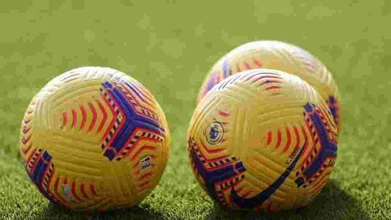 FILE PHOTO: Soccer Football - Premier League - Southampton v Manchester United - St Mary's Stadium, Southampton, Britain - November 29, 2020 General view of Nike Flight balls inside the stadium before the match Pool via REUTERS/Naomi Baker(Pool via REUTERS) FILE PHOTO: Soccer Football - Premier League - Southampton v Manchester United - St Mary's Stadium, Southampton, Britain - November 29, 2020 General view of Nike Flight balls inside the stadium before the match Pool via REUTERS/Naomi Baker(Pool via REUTERS)