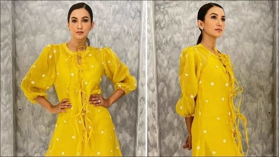 Gauahar Khan's boho vibe in thigh-high yellow dress borrows 70's beach fashion(Instagram/gauaharkhan)