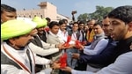 Youth Congress members collect soil for the nationwide campaign titled Ek Mutthi Mitti Shaheedon Ke Naam. (Photo: Sourced) Youth Congress members collect soil for the nationwide campaign titled Ek Mutthi Mitti Shaheedon Ke Naam. (Photo: Sourced)