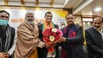 Former IAS officer Arvind Kumar Sharma being greeted by UP BJP president Swatantra Dav Singh and deputy CM Dinesh Sharma as he joins the party, in Lucknow on Thursday.(PTI Photo) Former IAS officer Arvind Kumar Sharma being greeted by UP BJP president Swatantra Dav Singh and deputy CM Dinesh Sharma as he joins the party, in Lucknow on Thursday.(PTI Photo)