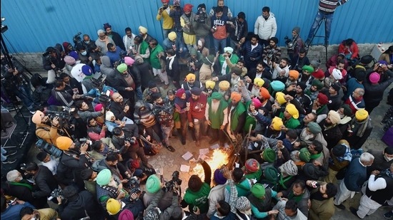 Farmers celebrate Lohri during their ongoing protest, at Singhu border in New Delhi on January 13. (File photo) Farmers celebrate Lohri during their ongoing protest, at Singhu border in New Delhi on January 13. (File photo)