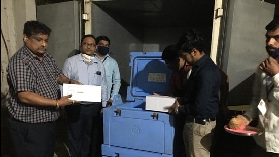 Dr Dayanand Suryavanshi, Palghar district health officer receives the Covishield vaccine on Wednesday evening. Dr Dayanand Suryavanshi, Palghar district health officer receives the Covishield vaccine on Wednesday evening.