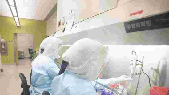 Scientists work in VIDO-InterVac's (Vaccine and Infectious Disease Organization-International Vaccine Centre) containment level 3 laboratory, where the organization is currently researching a vaccine for novel coronavirus, at the University of Saskatchewan in Canada.(via REUTERS) Scientists work in VIDO-InterVac's (Vaccine and Infectious Disease Organization-International Vaccine Centre) containment level 3 laboratory, where the organization is currently researching a vaccine for novel coronavirus, at the University of Saskatchewan in Canada.