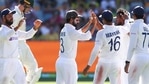 India's Thangarasu Natarajan, second right, is congratulated by teammates after dismissing of Australia's Marnus Labuschagne during play on the first day of the fourth cricket test between India and Australia at the Gabba, Brisbane, Australia, Friday, Jan. 15, 2021. (AP Photo/Tertius Pickard)(AP) India's Thangarasu Natarajan, second right, is congratulated by teammates after dismissing of Australia's Marnus Labuschagne during play on the first day of the fourth cricket test between India and Australia at the Gabba, Brisbane, Australia, Friday, Jan. 15, 2021. (AP Photo/Tertius Pickard)(AP)