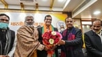 Former IAS officer Arvind Kumar Sharma being greeted by UP BJP president Swatantra Dav Singh and deputy CM Dinesh Sharma as he joins the party, in Lucknow on Thursday.(PTI Photo) Former IAS officer Arvind Kumar Sharma being greeted by UP BJP president Swatantra Dav Singh and deputy CM Dinesh Sharma as he joins the party, in Lucknow on Thursday.(PTI Photo)
