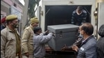 The first lot of Covishield Covid-19 vaccines arrives at the vaccine store at MMG hospital in Ghaziabad on January 14. (Sakib Ali/HT photo) The first lot of Covishield Covid-19 vaccines arrives at the vaccine store at MMG hospital in Ghaziabad on January 14. (Sakib Ali/HT photo)