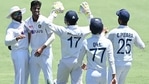Washington Sundar and his teammates are over the moon after Steve Smith is out caught. (Getty Images) Washington Sundar and his teammates are over the moon after Steve Smith is out caught. (Getty Images)