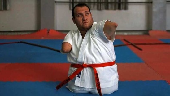Youssef Abu Amira practices Karate in a club in Gaza.(REUTERS)