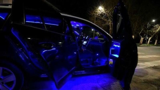 View of the taxi of Greek driver Konstantinos Bekios, who turned his vehicle into a 'night club' amid the coronavirus disease (COVID-19) pandemic, in Thessaloniki, Greece, January 14, 2021.(Reuters)