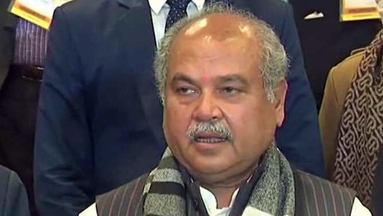 Union Agriculture Minister Narendra Singh Tomar speaks to media after the meeting with farmers' leaders at Vigyan Bhavan in New Delhi on Friday. (ANI Photo)
