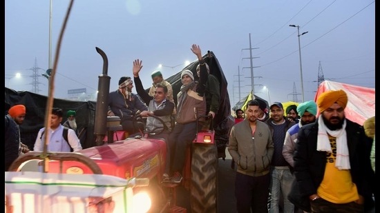 Farmers protesting at Ghazipur border in New Delhi on January 14. (PTI) Farmers protesting at Ghazipur border in New Delhi on January 14. (PTI)