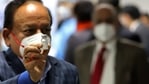 Union health minister Harsh Vardhan displays a vial of Bharat Biotech Ltd. Covaxin at the All India Institute of Medical Sciences in New Delhi on Saturday. (Bloomberg Photo ) Union health minister Harsh Vardhan displays a vial of Bharat Biotech Ltd. Covaxin at the All India Institute of Medical Sciences in New Delhi on Saturday. (Bloomberg Photo )