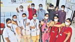 TMC health workers show victory sign on Day 1 of vaccination at Ghodbunder Road civic hospital in Thane. (Praful Gangurde/HT photo) TMC health workers show victory sign on Day 1 of vaccination at Ghodbunder Road civic hospital in Thane. (Praful Gangurde/HT photo)