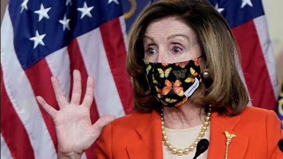 US House Speaker Nancy Pelosi attends her weekly news conference at the Capitol in Washington, DC on January 15, 2021. (REUTERS) US House Speaker Nancy Pelosi attends her weekly news conference at the Capitol in Washington, DC on January 15, 2021. (REUTERS)