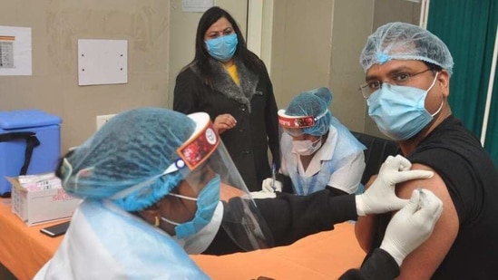 The vaccination exercise is being conducted at 81 sites across all 11 districts. (HT Photo) The vaccination exercise is being conducted at 81 sites across all 11 districts. (HT Photo)
