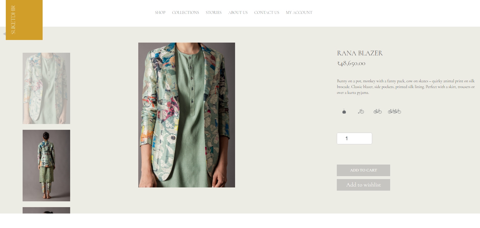 Mira's blazer is worth  ₹48,650. (suketdhir.com)