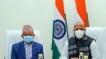 Due to the PM’s prior commitments Nepalese foreign minister Pradeep Gyawali was received by defence minister Rajnath Singh, who is number two in the Modi government.(ANI) Due to the PM’s prior commitments Nepalese foreign minister Pradeep Gyawali was received by defence minister Rajnath Singh, who is number two in the Modi government.(ANI)