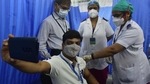 A BMC medical staffer takes a selfie while receiving the a Covid-19 vaccine shot at KEM Hospital. (Anshuman Poyrekar/HT Photo)(HT_PRINT) A BMC medical staffer takes a selfie while receiving the a Covid-19 vaccine shot at KEM Hospital. (Anshuman Poyrekar/HT Photo)(HT_PRINT)