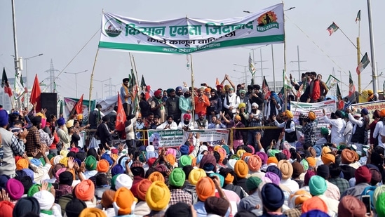 Farmers demonstrate during the nationwide strike called by Farmers' Unions at the Delhi-Ghazipur border, in New Delhi. (ANI Photo) Farmers demonstrate during the nationwide strike called by Farmers' Unions at the Delhi-Ghazipur border, in New Delhi. (ANI Photo)