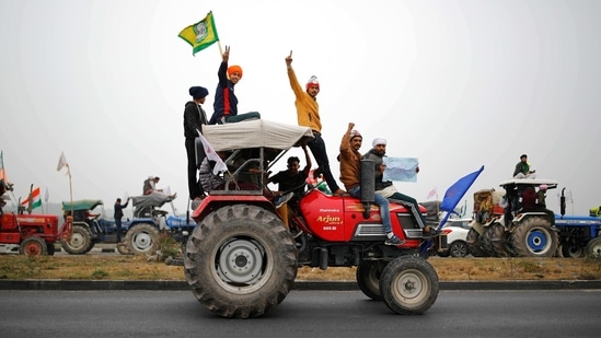 Farmers participate in a tractor rally to protest against the newly passed farm bills at Singhu border near New Delhi. (Representative Image) (REUTERS)