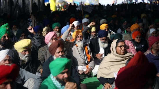Farmers listening to the speaker at Singhu Border, in New Delhi on Saturday. (ANI Photo) Farmers listening to the speaker at Singhu Border, in New Delhi on Saturday. (ANI Photo)