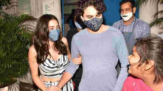 Sara Ali Khan with her brother Ibrahim Ali Khan outside a restaurant. (Varinder Chawla) Sara Ali Khan with her brother Ibrahim Ali Khan outside a restaurant. (Varinder Chawla)