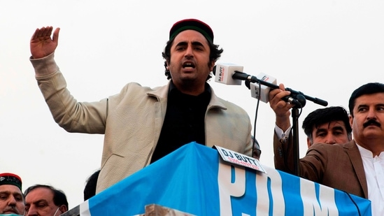 Bilawal Bhutto Zardari, chairman of the Pakistan Peoples Party and son of former Prime Minister of Pakistan Benazir Bhutto, gestures while addressing supporters during a political rally in Peshawar, (AFP)