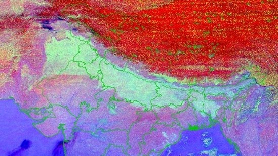 INSAT 3DR image from IMD of fog layer at 5.45 am on Sunday. (Photo- IMD)