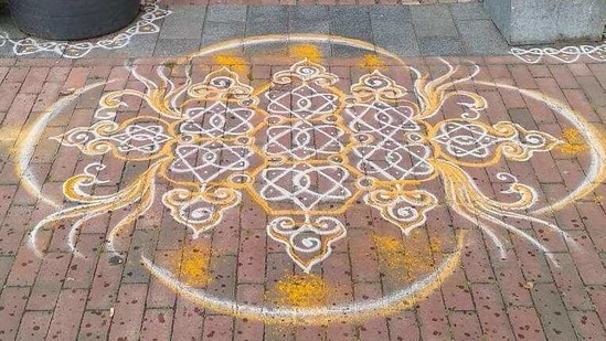 More than 1,800 individuals from across the US and many from India participated in the online initiative to create thousands of kolam designs to celebrate the historic event.(PTI)