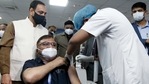 Doctor receives vaccine in presence of chief minister Vijay Rupani during the coronavirus disease (Covid-19) vaccination drive, at Civil hospital in Ahmedabad. (PTI) Doctor receives vaccine in presence of chief minister Vijay Rupani during the coronavirus disease (Covid-19) vaccination drive, at Civil hospital in Ahmedabad. (PTI)