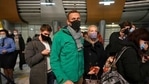 Alexei Navalny and his wife Yuliastand in line at the passport control after arriving at Sheremetyevo airport, outside Moscow, Russia.(AP) Alexei Navalny and his wife Yuliastand in line at the passport control after arriving at Sheremetyevo airport, outside Moscow, Russia.(AP)