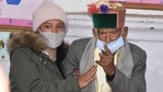Shyam Saran Negi, believed to be India's oldest voter at 103 years of age, shows his inked finger after casting vote for Panchayat elections, at Kalpa in Kinnaur.(PTI) Shyam Saran Negi, believed to be India's oldest voter at 103 years of age, shows his inked finger after casting vote for Panchayat elections, at Kalpa in Kinnaur.(PTI)