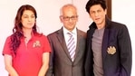 Shah Rukh Khan with Juhi Chawla and her husband Jay Mehta. Shah Rukh Khan with Juhi Chawla and her husband Jay Mehta.