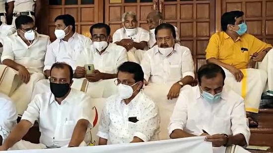 The opposition walked out after the Speaker refused permission, saying the incident occurred a month ago and was under the consideration of the State Election Commission.(ANI Photo) The opposition walked out after the Speaker refused permission, saying the incident occurred a month ago and was under the consideration of the State Election Commission.(ANI Photo)