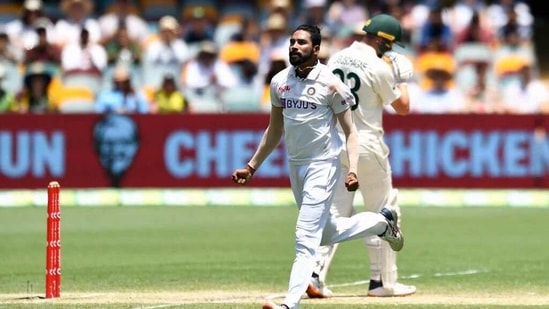 India's Mohammed Siraj celebrates the dismissal on the 4th day of the fourth test match between Australia and India, at Brisbane Cricket Ground in Gabba on Monday.(Agencies)
