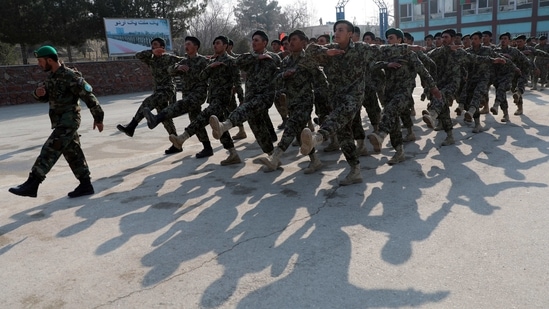 Newly graduated Afghan National Army march during their graduation ceremony after a three-month training program at the Afghan Military Academy in Kabul, Afghanistan, Monday, Jan. 18, 2021. (AP Photo/Rahmat Gul)(AP) Newly graduated Afghan National Army march during their graduation ceremony after a three-month training program at the Afghan Military Academy in Kabul, Afghanistan, Monday, Jan. 18, 2021. (AP Photo/Rahmat Gul)(AP)