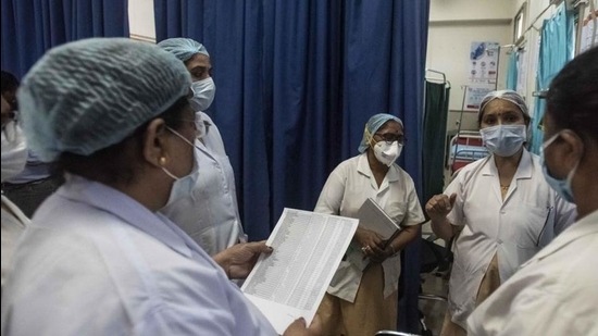Healthcare staff collecting details during the vaccination drive in the city, on Saturday. (Pratham Gokhale/HT Photo) Healthcare staff collecting details during the vaccination drive in the city, on Saturday. (Pratham Gokhale/HT Photo)