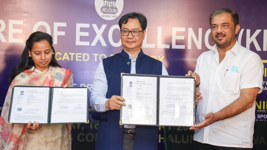 Sports Minister Kiren Rijiju launches the 'Khelo India State Centre of Excellence' at the Shri Shiv Chhatrapati Sports Complex, Pune (Khelo India/ Twitter)