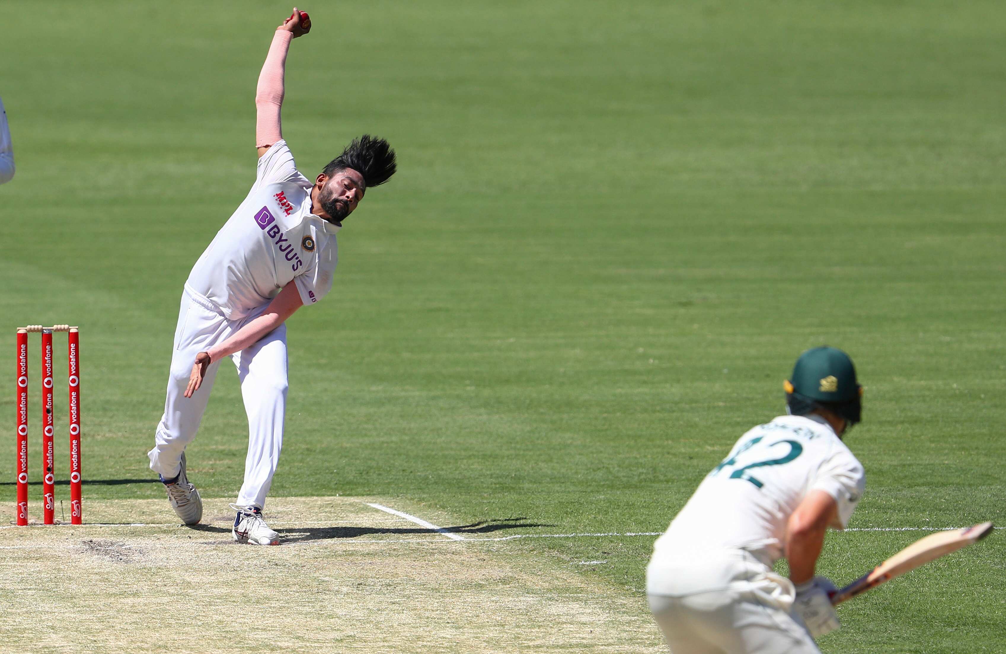 Brisbane:India's Mohammed Siraj bowls to Australia's Cameron Green during play on day two of the fourth cricket test between India and Australia at the Gabba, Brisbane, Australia, Saturday, Jan. 16, 2021. AP/PTI Photo(AP01_16_2021_000002B)